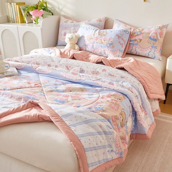 91家纺网 家纺一手货源 找家纺 海洋家纺 2025款水洗棉纯棉花夏凉被全棉花印花夏被空调被薄被子 洛丽塔-粉