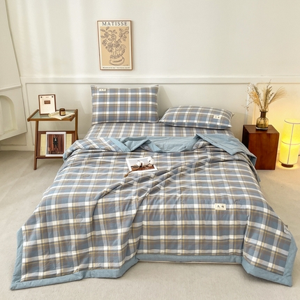 21度C 2025新款色织全棉夏被四件套 雅格蓝