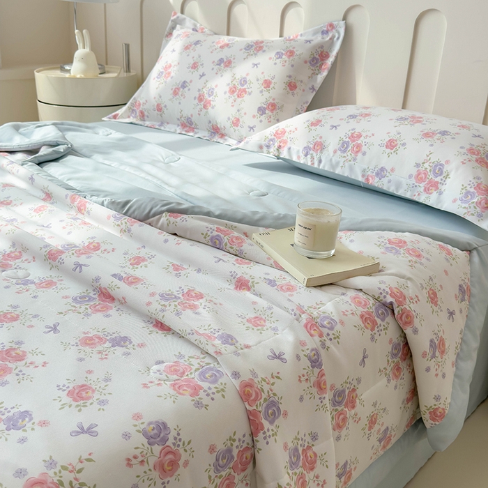 91家纺网 家纺一手货源 找家纺 宝士康家纺 2025新款10A抗菌针织夏被四件套 花影阑珊