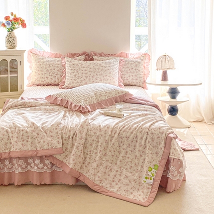 91家纺网 家纺一手货源 找家纺 （总）2025新款直播热款A类针织棉双层纱床盖款夏被四件套