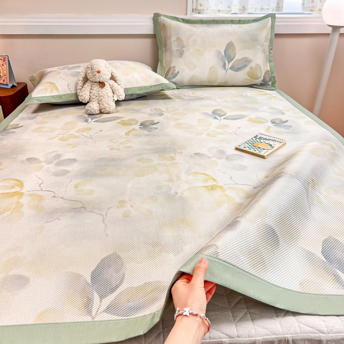 91家纺网 家纺一手货源 找家纺 慕尚家纺 2025新款数码印花床席床笠款冰藤席 床席款-墨染