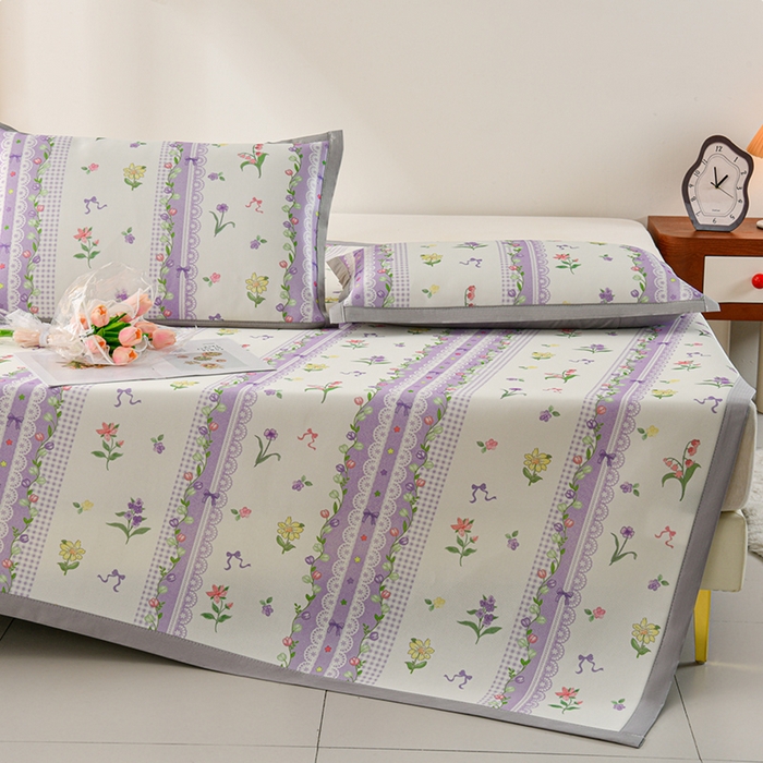 91家纺网 家纺一手货源 找家纺 简一 2025新款A类碳光印花数码冰丝凉席系列-床单款 紫色梦境