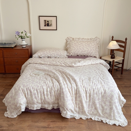 乐童家纺 2025纯棉A类双层纱双花边工艺小清新四件套 春不晚