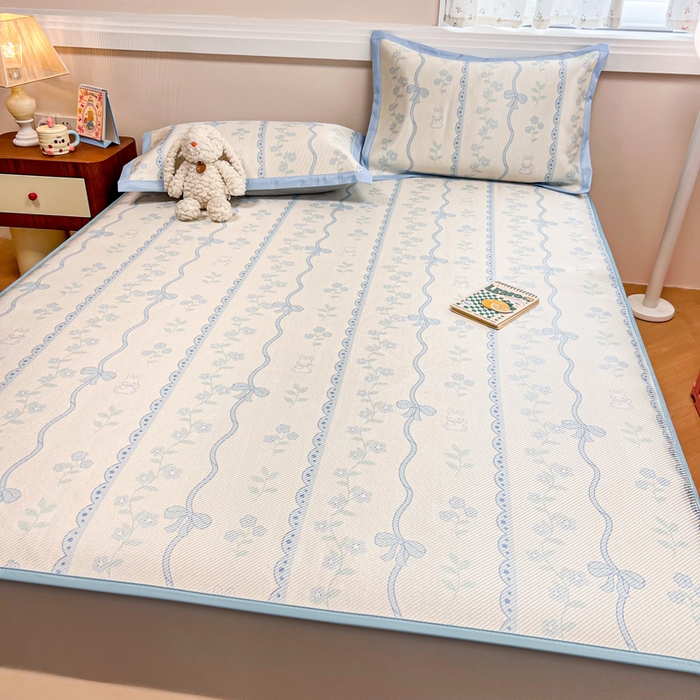 91家纺网 家纺一手货源 找家纺 慕尚家纺 2025新款数码印花床席床笠款冰藤席 床笠款-高冷兔