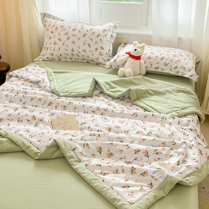 91家纺网 家纺一手货源 找家纺 宝士康家纺 2025新款水洗棉超声波压花夏被 被子被芯 花月