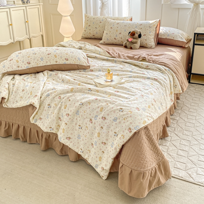 91家纺网 家纺一手货源 找家纺 2025新款针织双层纱夏被床盖四件套单夏被单床盖单品 奶芙汪汪