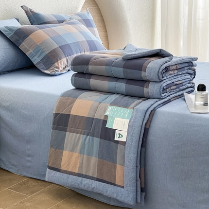 宝士康家纺 2025新款10A抗菌无印风夏被 被子被芯 炫彩蓝格