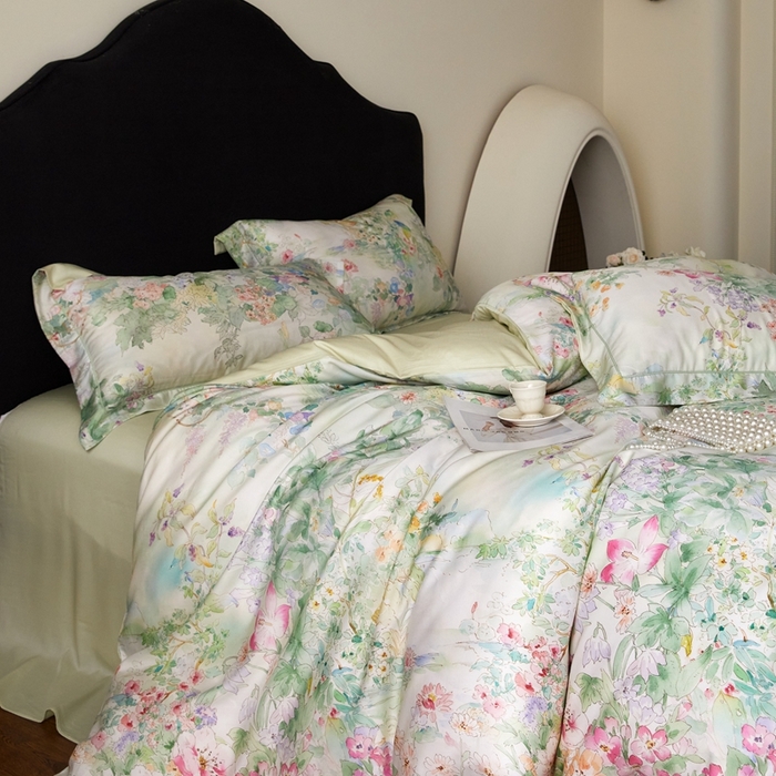 91家纺网 家纺一手货源 找家纺 金奇达家纺 2025新款竹玉清丝四件套-雅韵【标准号全网控价（折后券后）不低于元228元】 悠悠风铃-青青