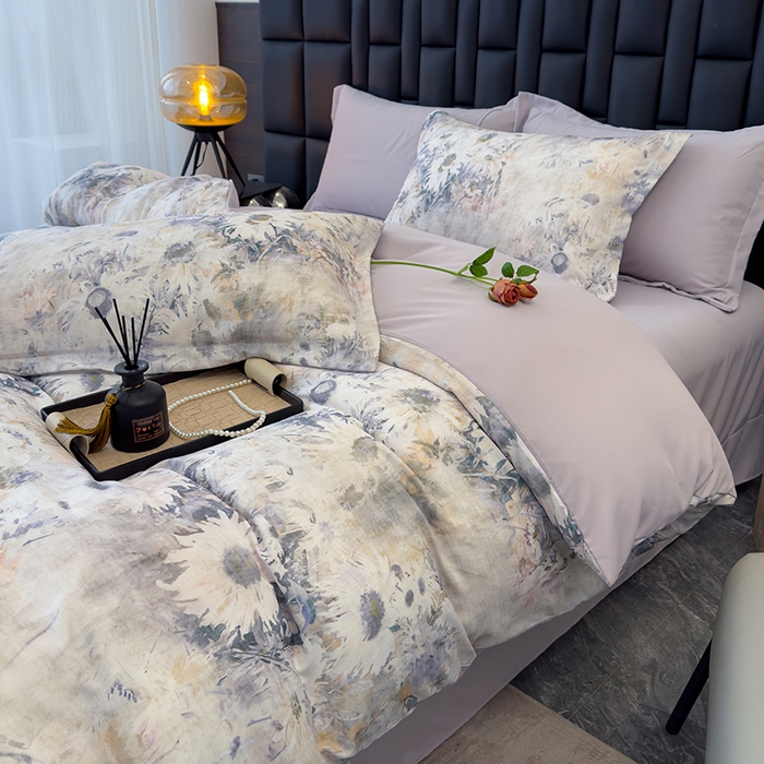 91家纺网 家纺一手货源 找家纺 竹合 2025新款数码印花轻奢凉感四件套莫奈