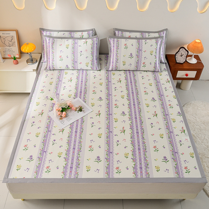 91家纺网 家纺一手货源 找家纺 简一 2025新款A类碳光印花数码冰丝凉席系列-床单款 紫色梦境