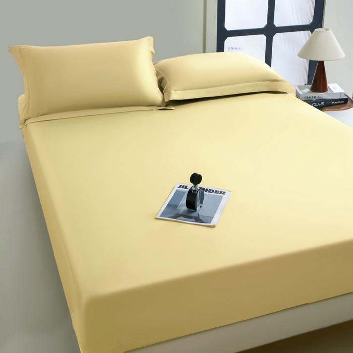 91家纺网 家纺一手货源 找家纺 秀色家纺 2024新品 A类100支双股长绒棉单品床笠 梦易-奶茶米