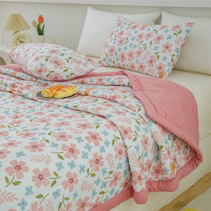 91家纺网 家纺一手货源 找家纺 海洋家纺 2025款水洗棉纯棉花夏凉被全棉花印花夏被空调被薄被子 悠然粉