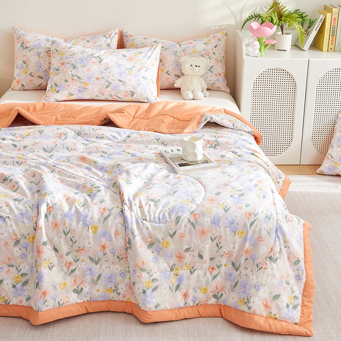 91家纺网 家纺一手货源 找家纺 海洋家纺 2025款水洗棉纯棉花夏凉被全棉花印花夏被空调被薄被子 沁香园桔