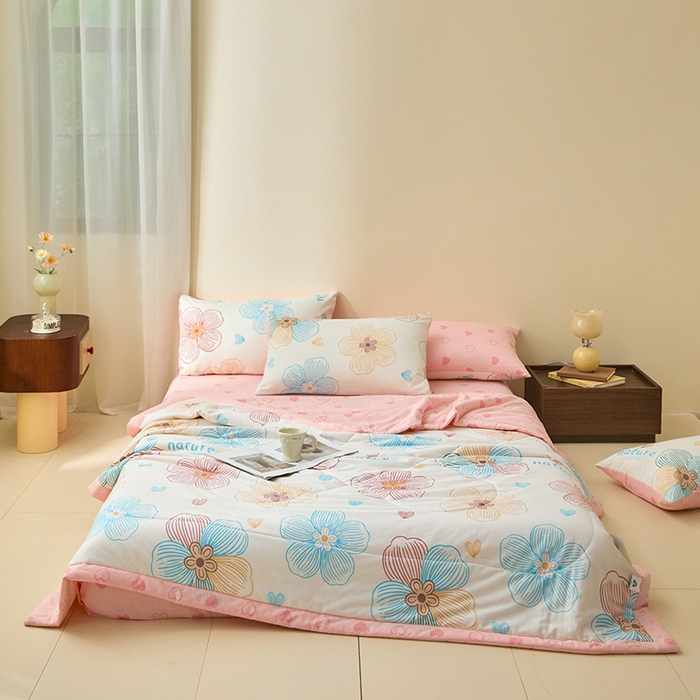 91家纺网 家纺一手货源 找家纺 宝士康家纺 2025新款10A抗菌全棉夏被四件套（床笠款） 缤纷