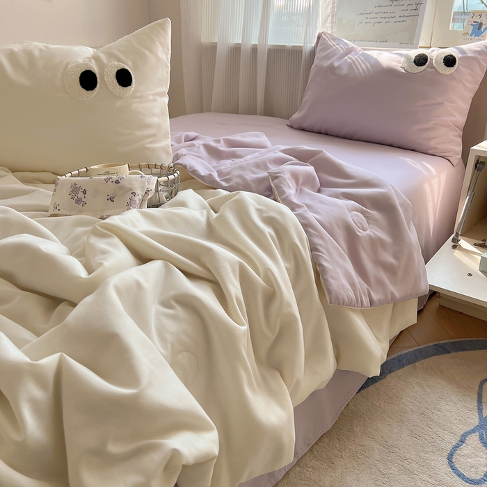 91家纺网 家纺一手货源 找家纺 慕尚家纺 2025新款大眼萌仔夏被 大眼萌 米白紫