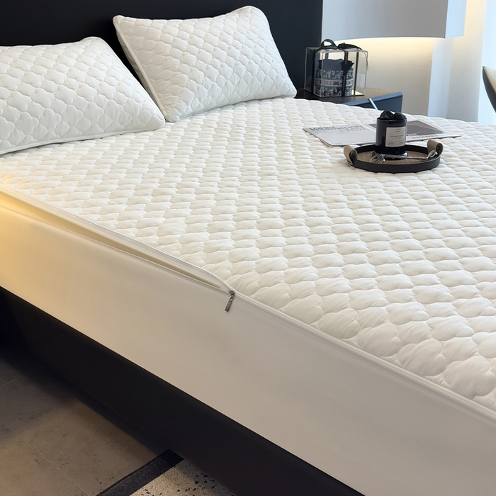 91家纺网 家纺一手货源 找家纺 叠派家纺 2025新款5A抗菌A类夹棉床笠经典款防水款系列 白色-梅花经典款