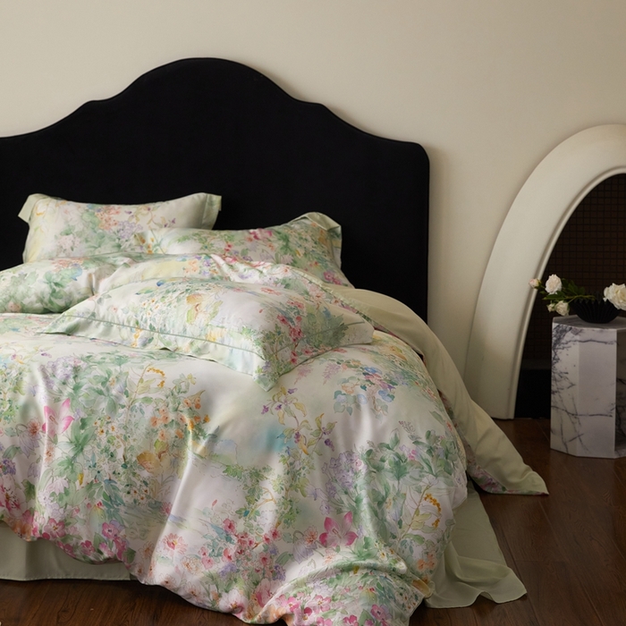 91家纺网 家纺一手货源 找家纺 金奇达家纺 2025新款竹玉清丝四件套-雅韵【标准号全网控价（折后券后）不低于元228元】 悠悠风铃-青青