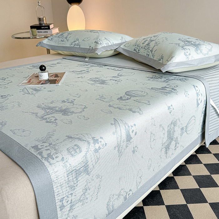 91家纺网 家纺一手货源 找家纺 格真2025新款简约印花冰藤席席子凉席 国宝乐园