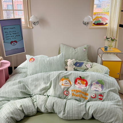 柚子 2025春夏新款全棉纯棉提花毛巾绣四件套 蔬果派对