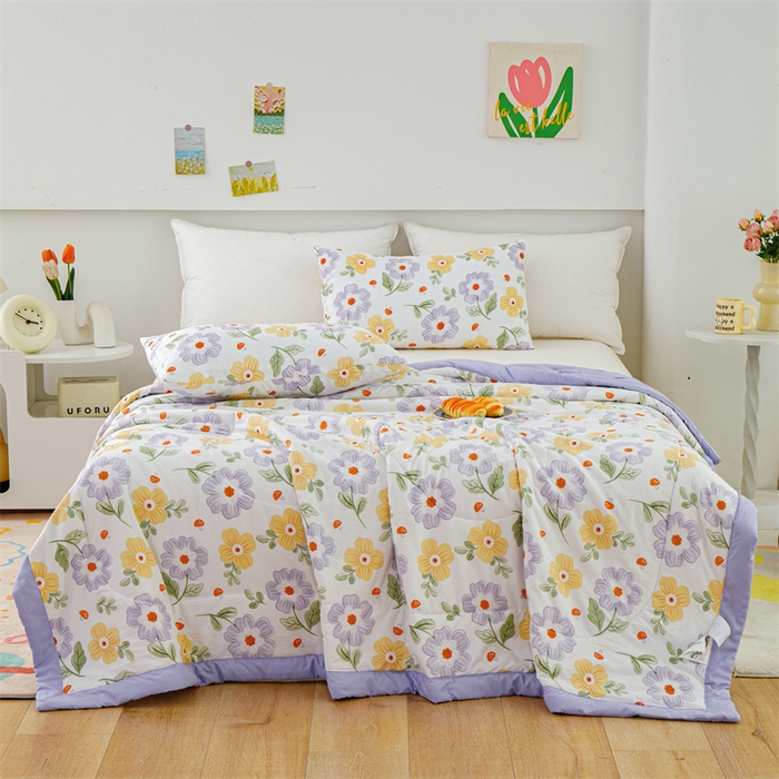 91家纺网 家纺一手货源 找家纺 海洋家纺 2025款水洗棉纯棉花夏凉被全棉花印花夏被空调被薄被子 紫丁香