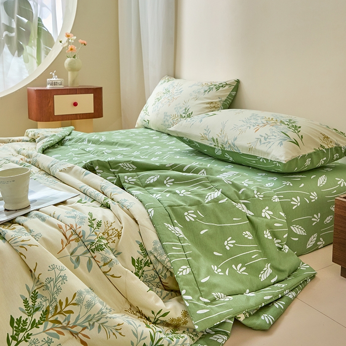 91家纺网 家纺一手货源 找家纺 宝士康家纺 2025新款10A抗菌全棉夏被四件套（床笠款） 仙草