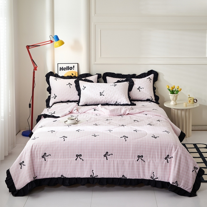 91家纺网 家纺一手货源 找家纺 蝶帕家纺 2025新款法式赫本风韩版花边床盖款夏被四件套 半旧时光