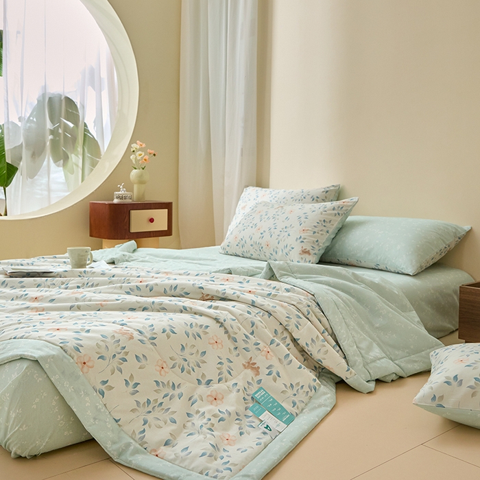 91家纺网 家纺一手货源 找家纺 宝士康家纺 2025新款10A抗菌全棉夏被四件套（床笠款） 沁心田园
