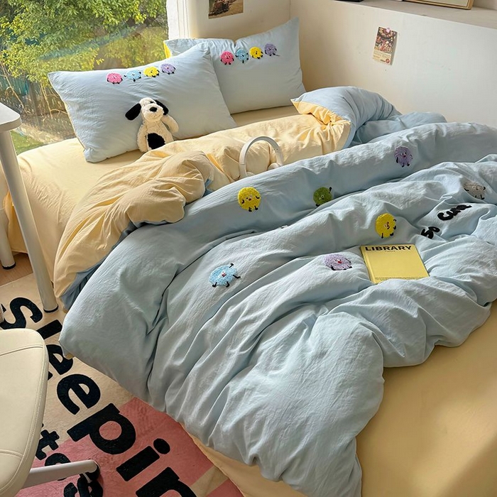 91家纺网 家纺一手货源 找家纺 耀达家居 2025新款A类水洗棉毛巾绣四件套 奇趣豆-海盐