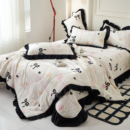 蝶帕家纺 2025新款法式赫本风韩版花边床盖款夏被四件套 公主梦境