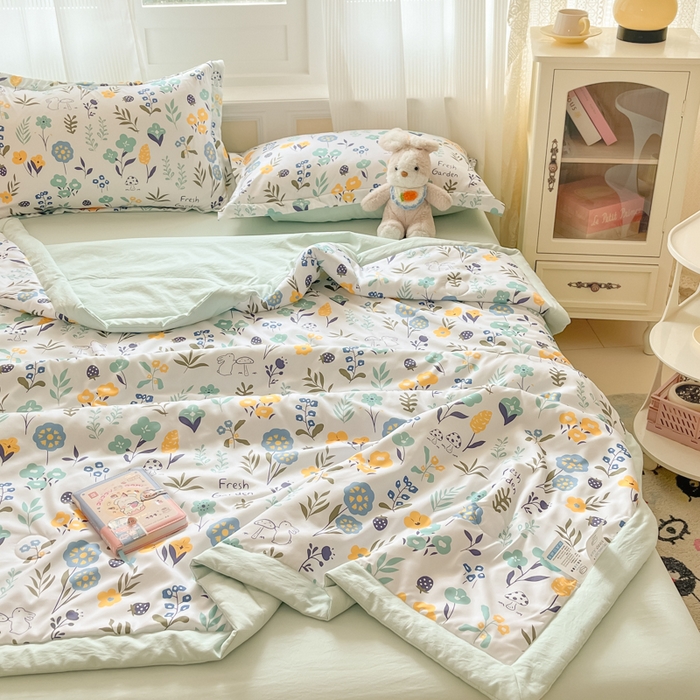 91家纺网 家纺一手货源 找家纺 宝士康家纺 2025新款水洗棉超声波压花夏被 被子被芯 陌上花开