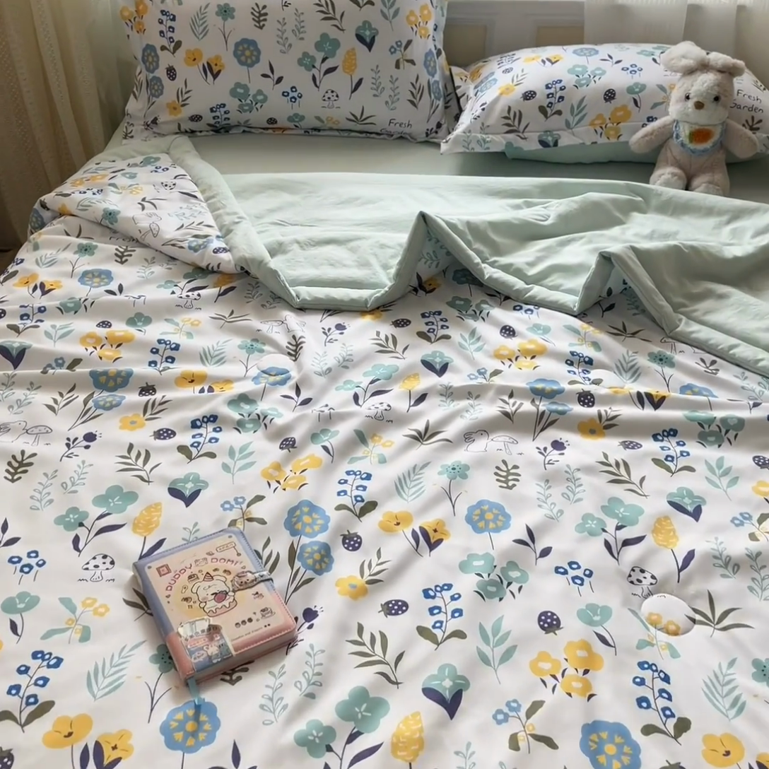 91家纺网 家纺一手货源 找家纺 宝士康家纺 2025新款水洗棉超声波压花夏被 被子被芯 陌上花开