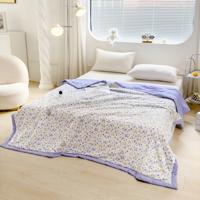 91家纺网 家纺一手货源 找家纺 曲之慕新款13372里外全棉夏被 紫罗