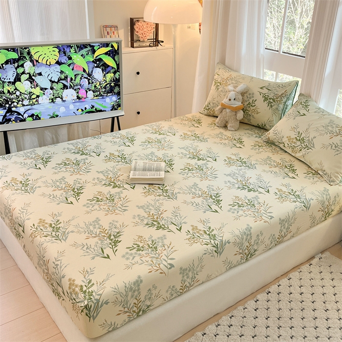 91家纺网 家纺一手货源 找家纺 宝士康家纺 2025新款10A抗菌全棉印花床笠 仙草