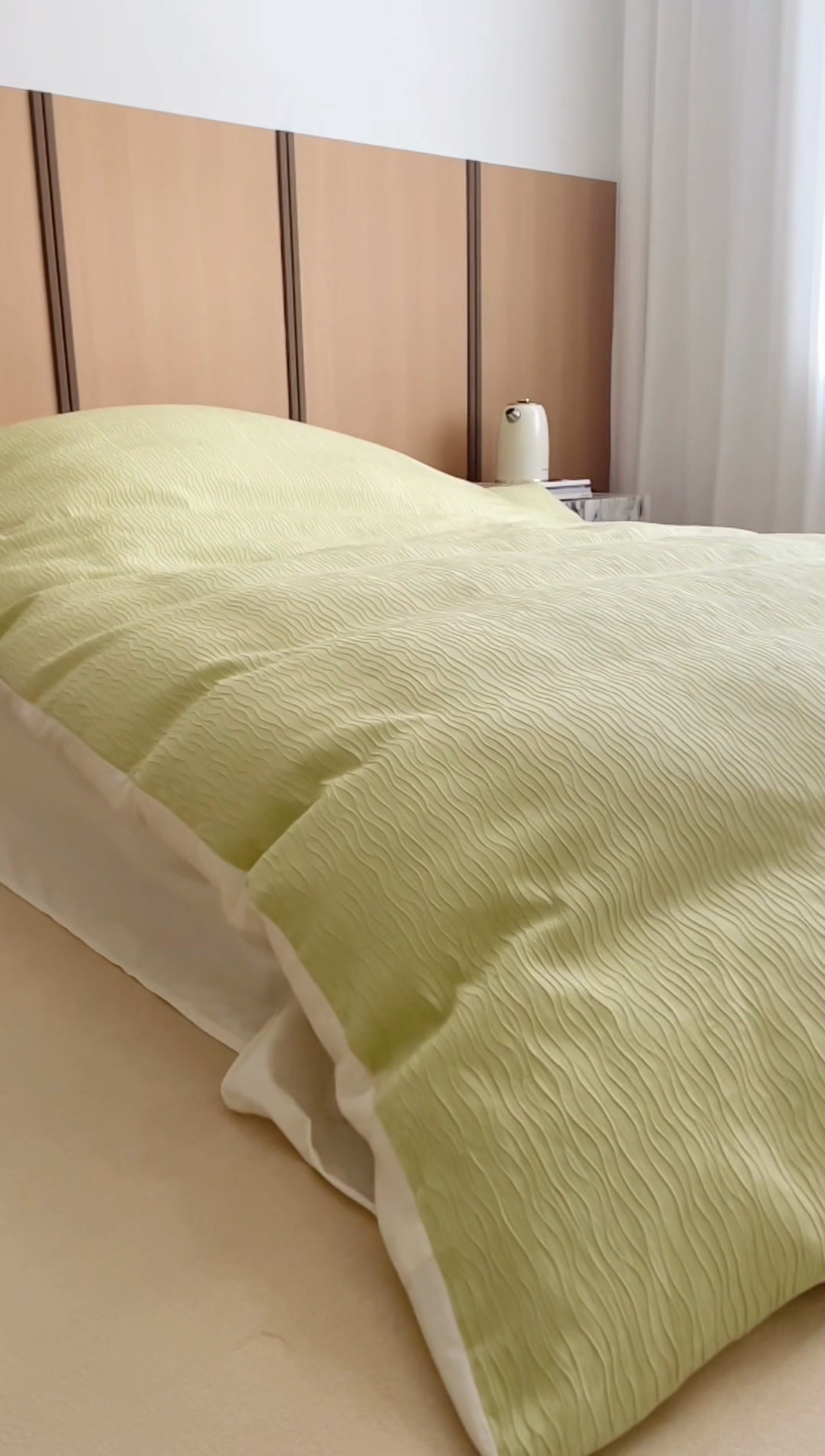 91家纺网 家纺一手货源 找家纺 风向标家纺 2025新款全棉波纹纱提花原木风四件套 波纹纱-心漾绿