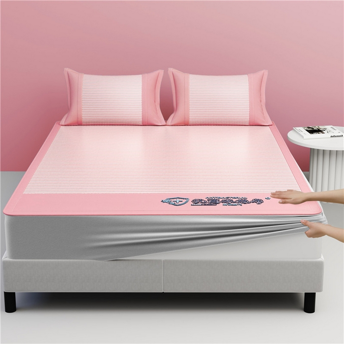 91家纺网 家纺一手货源 找家纺 2025新款清凉舒适负离子抗菌冰丝席凉席席子 抗菌粉色