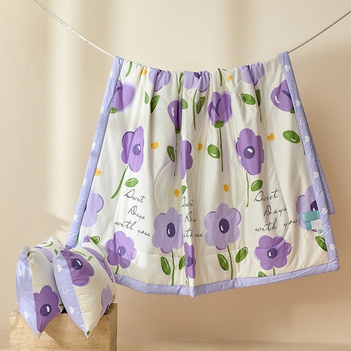 91家纺网 家纺一手货源 找家纺 宝士康家纺 2025新款10A抗菌全棉夏被 被子被芯 幽梦紫曦