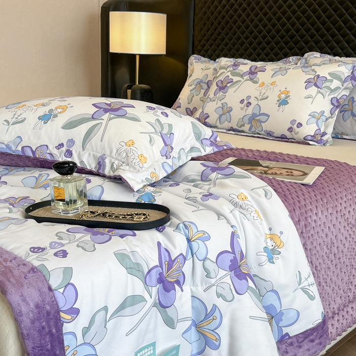 91家纺网 家纺一手货源 找家纺 宝士康家纺 2025新款10A抗菌双层纱豆豆绒夏被 花仙子