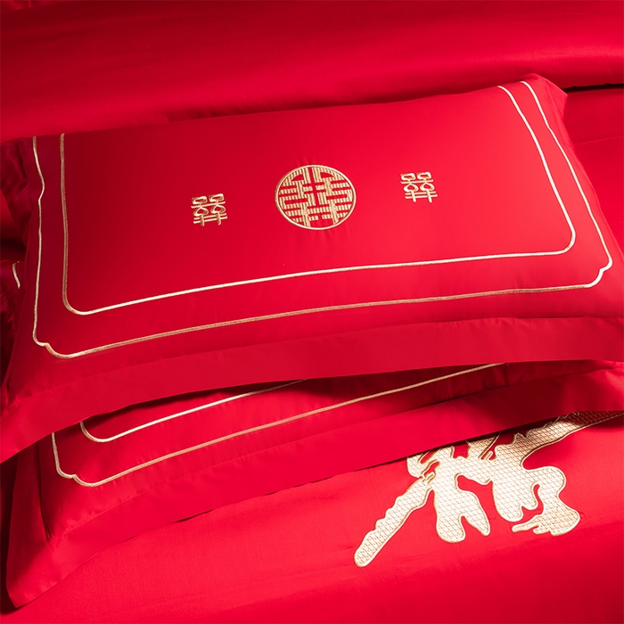 91家纺网 家纺一手货源 找家纺 博之洋婚庆 2025新款全棉长绒棉刺绣新中式婚庆系列多件套一生相守