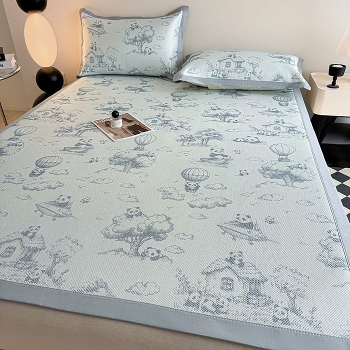 91家纺网 家纺一手货源 找家纺 格真2025新款简约印花冰藤席席子凉席 国宝乐园