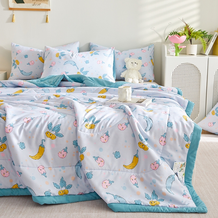 91家纺网 家纺一手货源 找家纺 海洋家纺 2025款水洗棉纯棉花夏凉被全棉花印花夏被空调被薄被子 蓝精灵