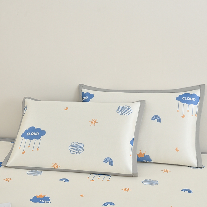 91家纺网 家纺一手货源 找家纺 简一 2025新款A类碳光印花数码冰丝凉席系列-床笠款 蓝天白云