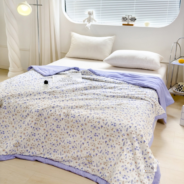 91家纺网 家纺一手货源 找家纺 曲之慕新款13372里外全棉夏被 紫罗