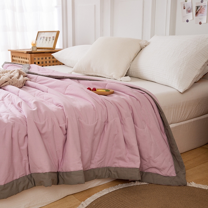 91家纺网 家纺一手货源 找家纺 天瑜 2024全棉夏被棉花芯纯色水洗棉夏凉被可水洗空调被 优雅紫