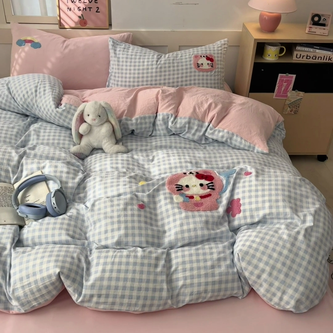 91家纺网 家纺一手货源 找家纺 （总）如一 2025新款A类ins风卡通毛巾绣水洗棉四件套