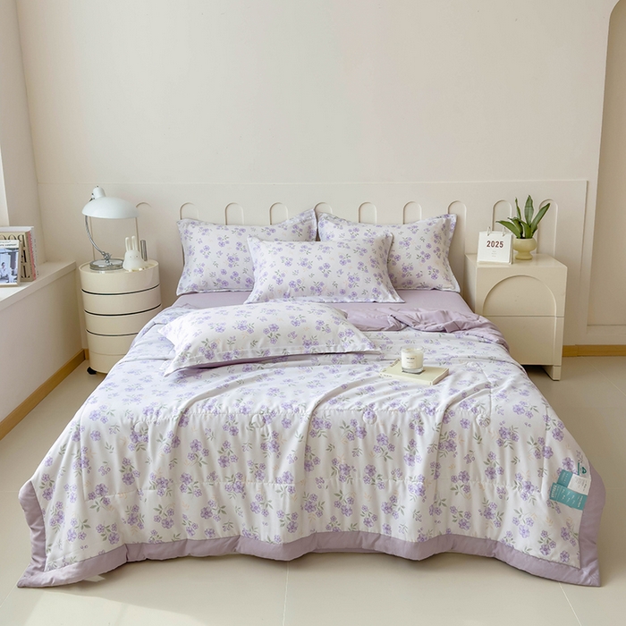 91家纺网 家纺一手货源 找家纺 宝士康家纺 2025新款10A抗菌针织夏被四件套 紫藤花开