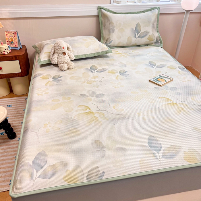 91家纺网 家纺一手货源 找家纺 慕尚家纺 2025新款数码印花床席床笠款冰藤席 床笠款-墨染