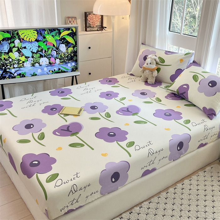 91家纺网 家纺一手货源 找家纺 宝士康家纺 2025新款10A抗菌全棉印花床笠 幽梦紫曦