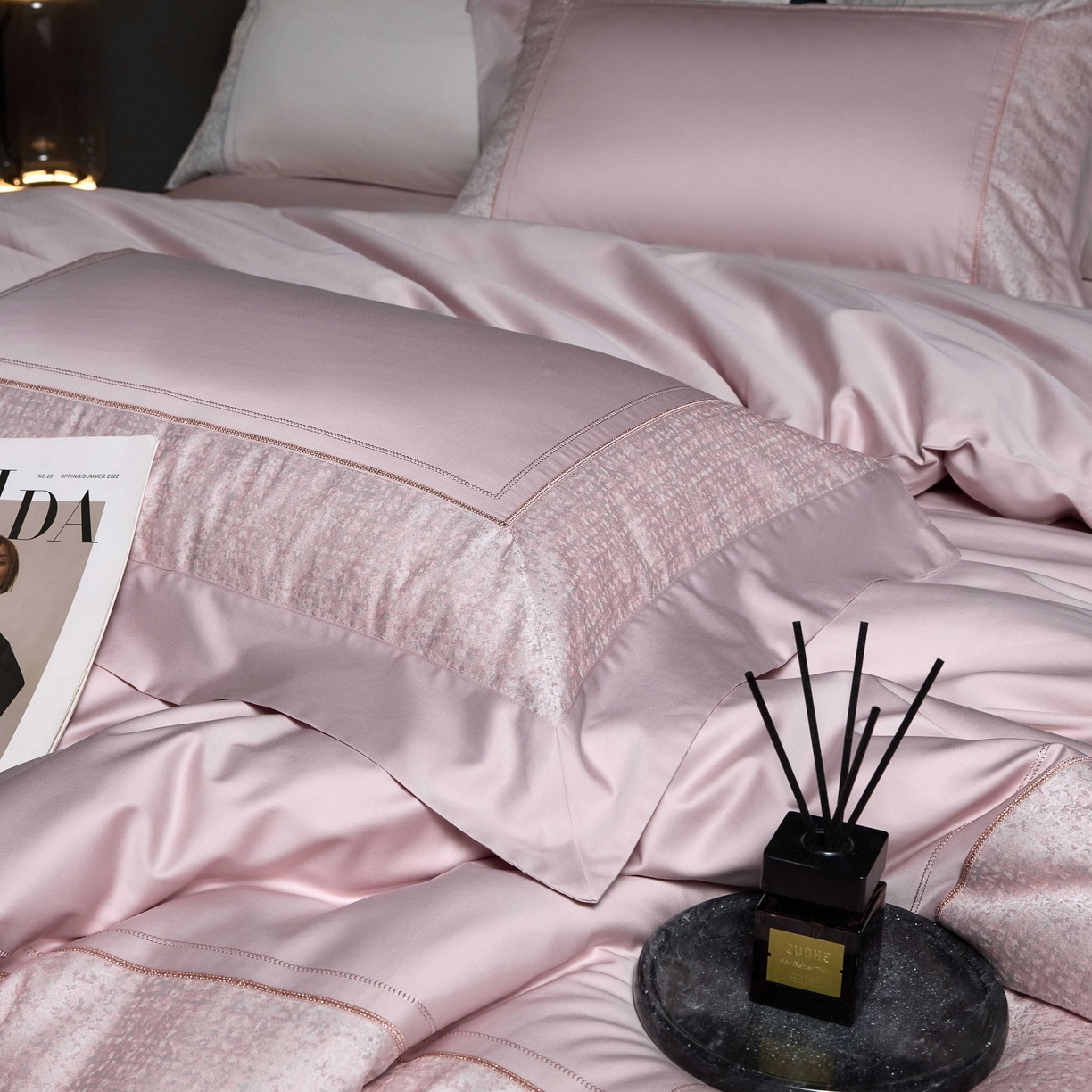 91家纺网 家纺一手货源 找家纺 （总）榻尚家居 2025新款120支长绒棉纯棉贡缎色织提花四件套-香榭丽