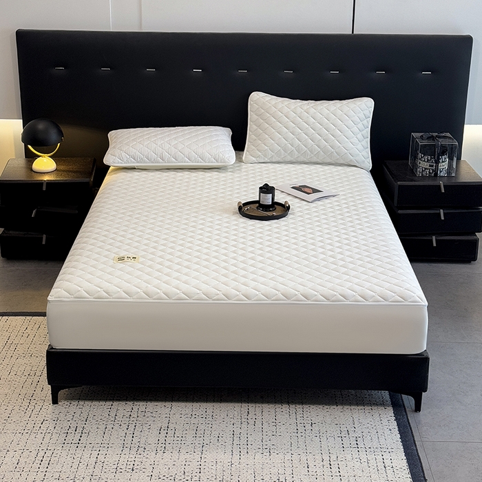 91家纺网 家纺一手货源 找家纺 叠派家纺 2025新款5A抗菌A类夹棉床笠经典款防水款系列 莹月白-小格子经典款