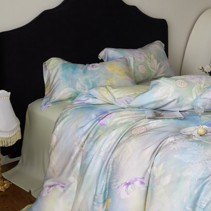 91家纺网 家纺一手货源 找家纺 金奇达家纺 2025新款竹玉清丝四件套-雅韵【标准号全网控价（折后券后）不低于元228元】 空谷-柳绿